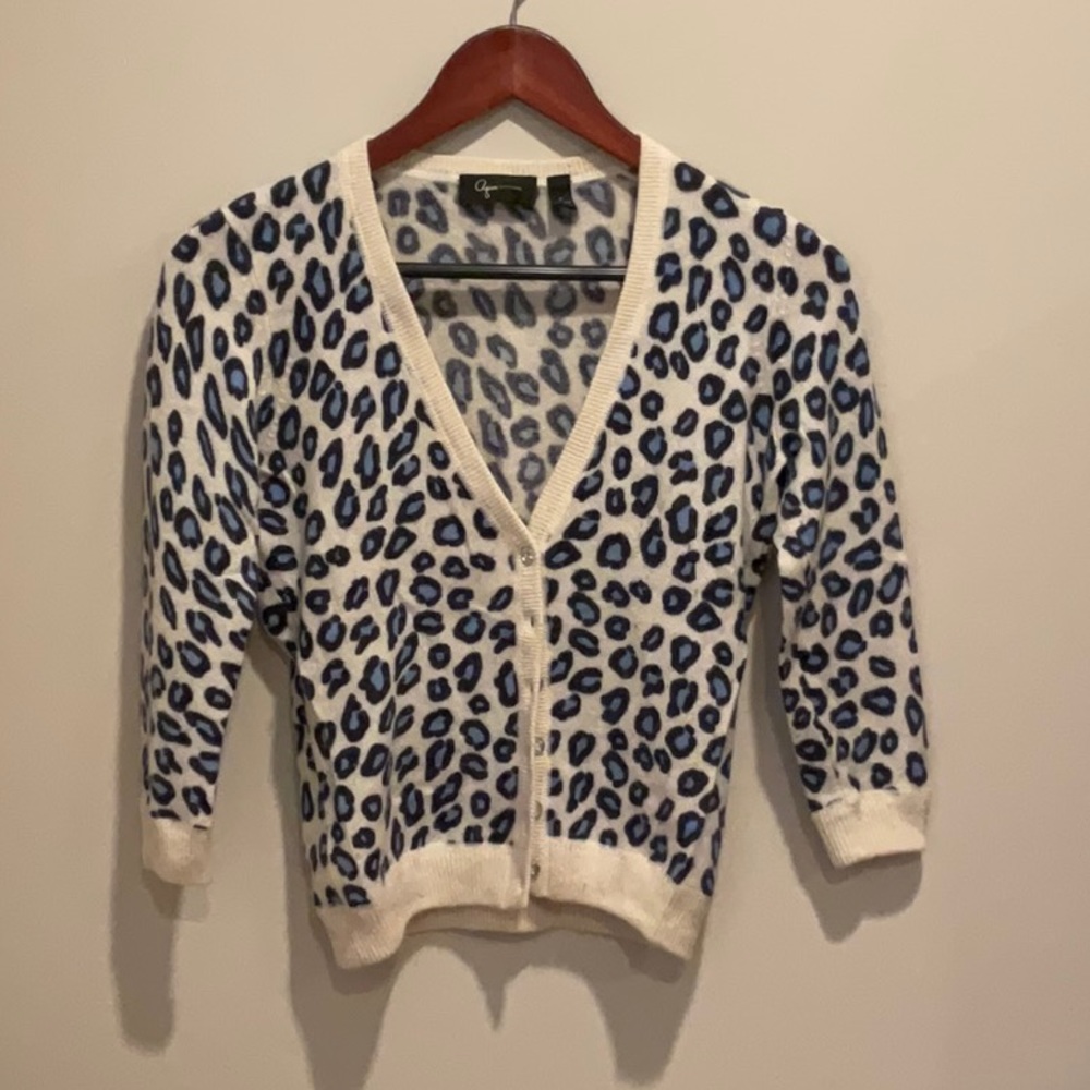 Leopard Print Cashmere Cardigan. Size Small